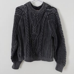 Free People Charcoal Cable Knit Crewneck Sweater